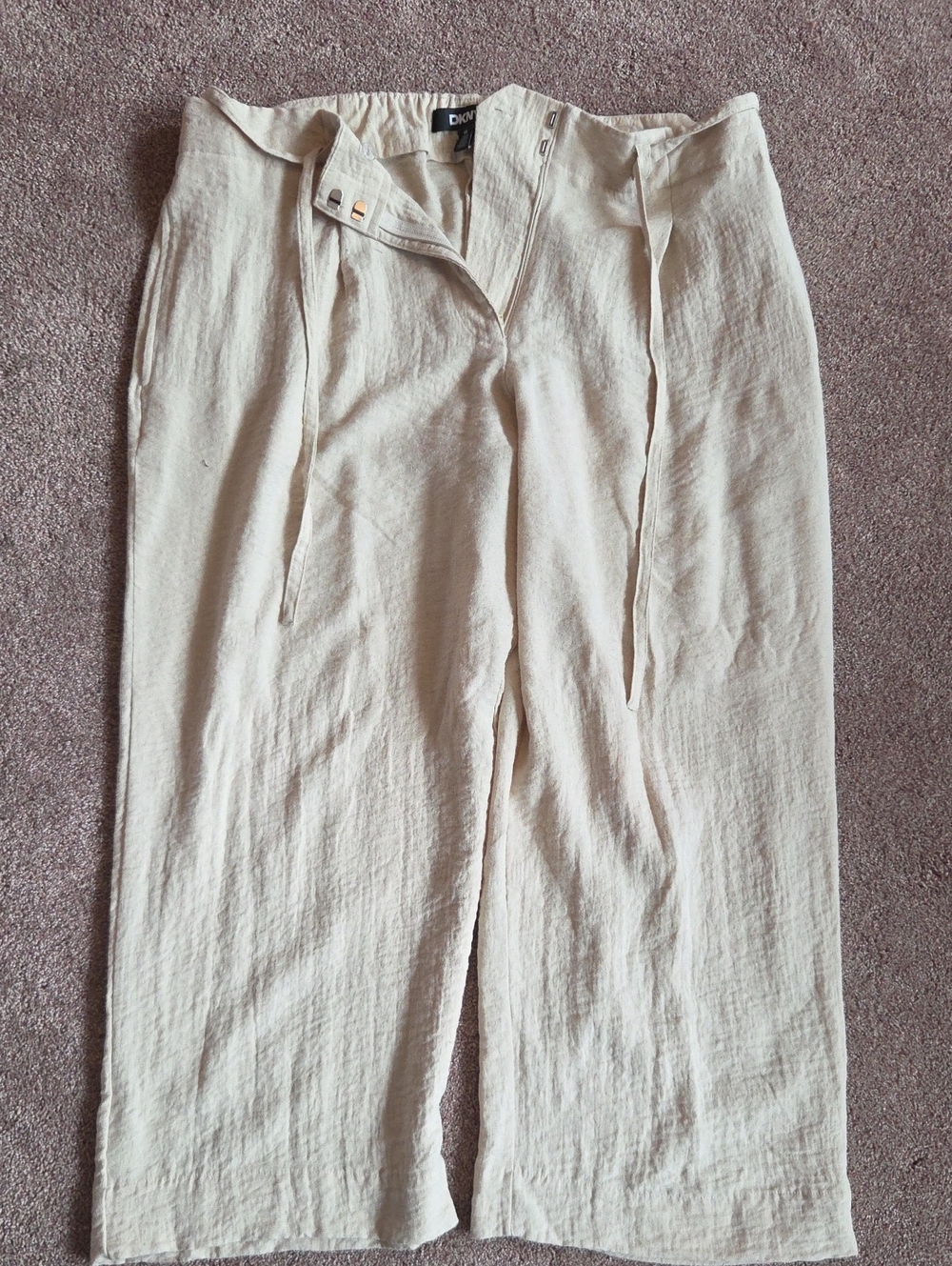 DKNY Cream Wide-Leg Linen-Blend Chinos